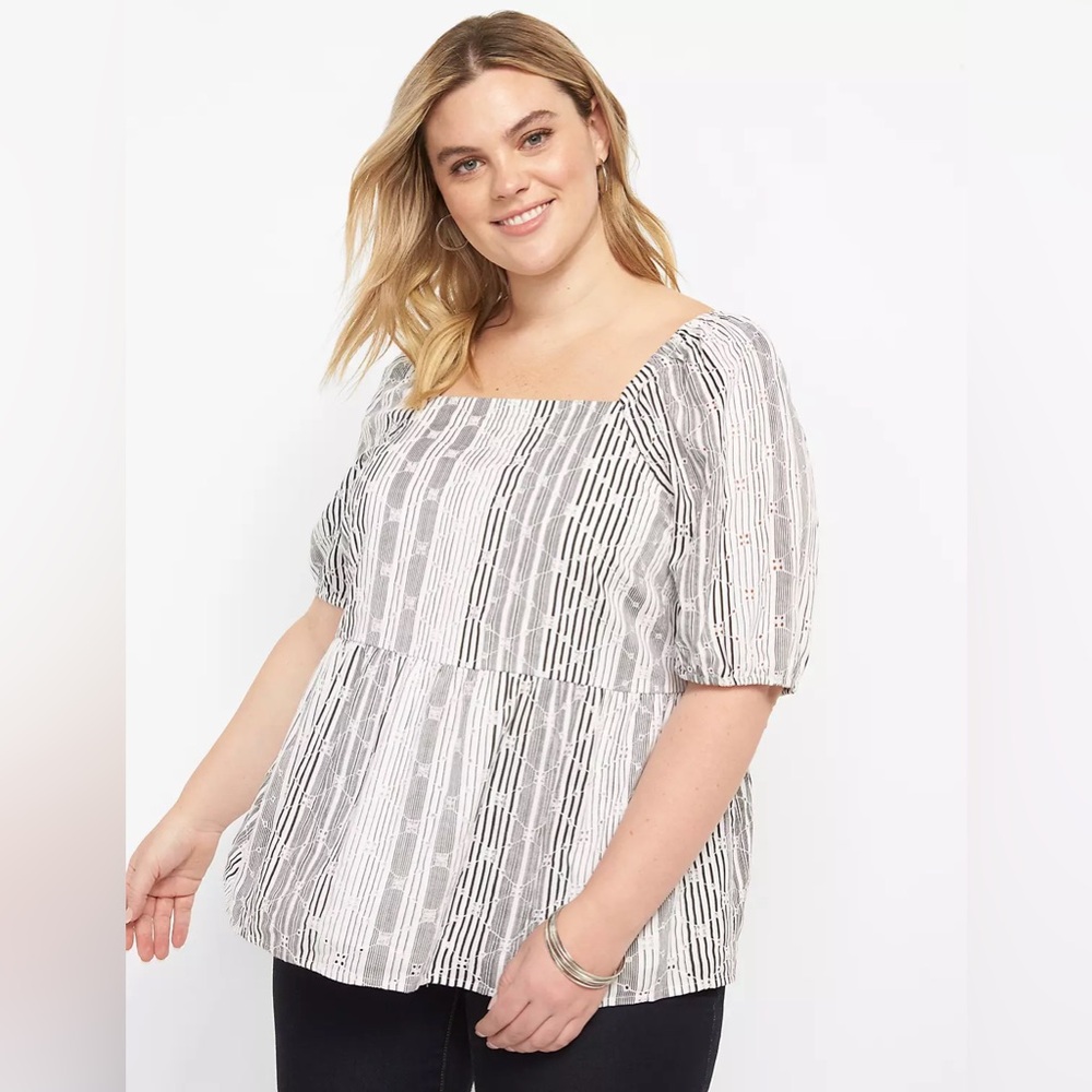 Lane Bryant Square-Neck Eyelet Peplum Top